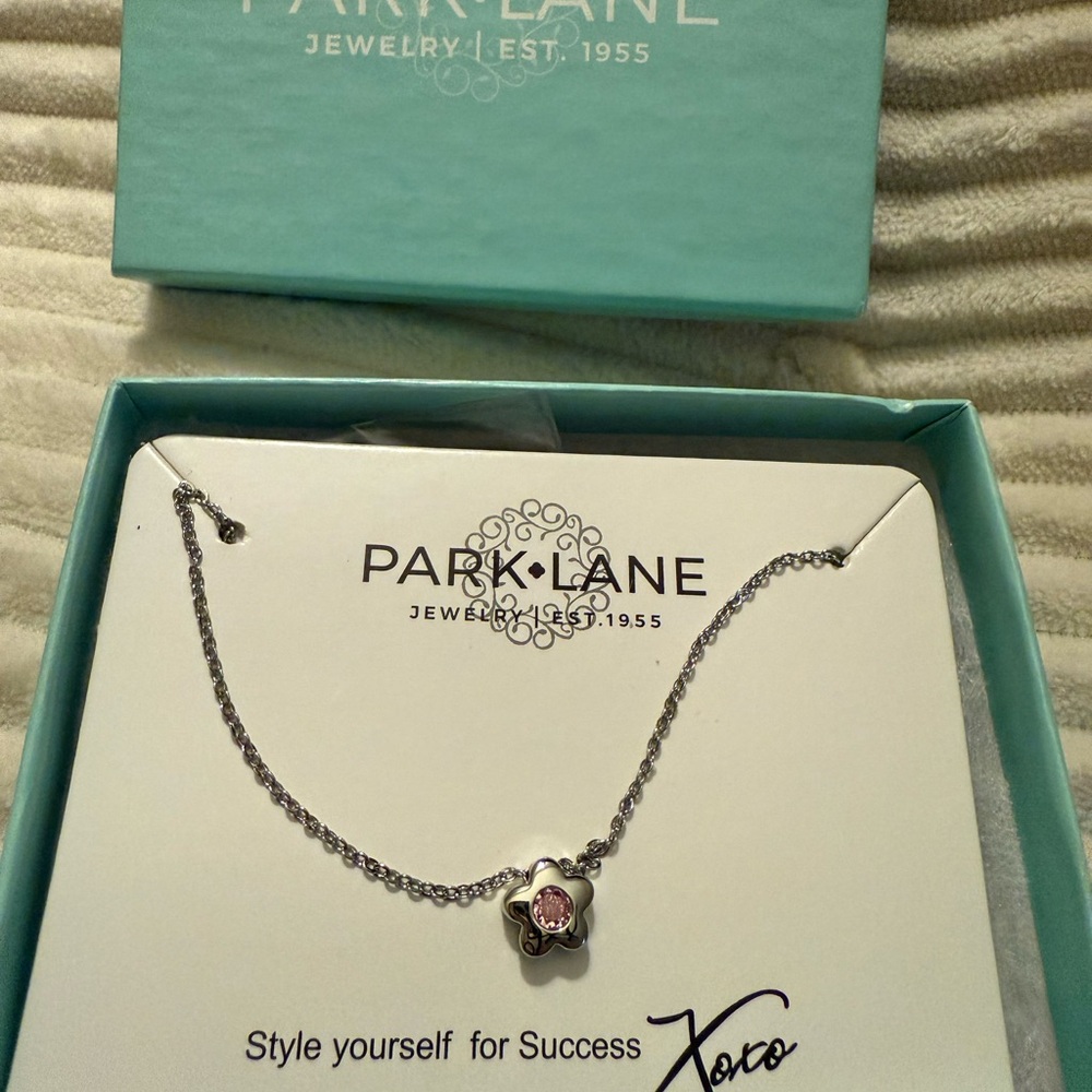 Park Lane Silver Necklace with Pink Flower Pendant